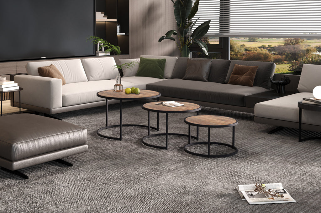 Rousseau Lennox Salontafel – 3-delig Mango Hout – Zwart – Ø65/50/40 x H45/40/35 cm